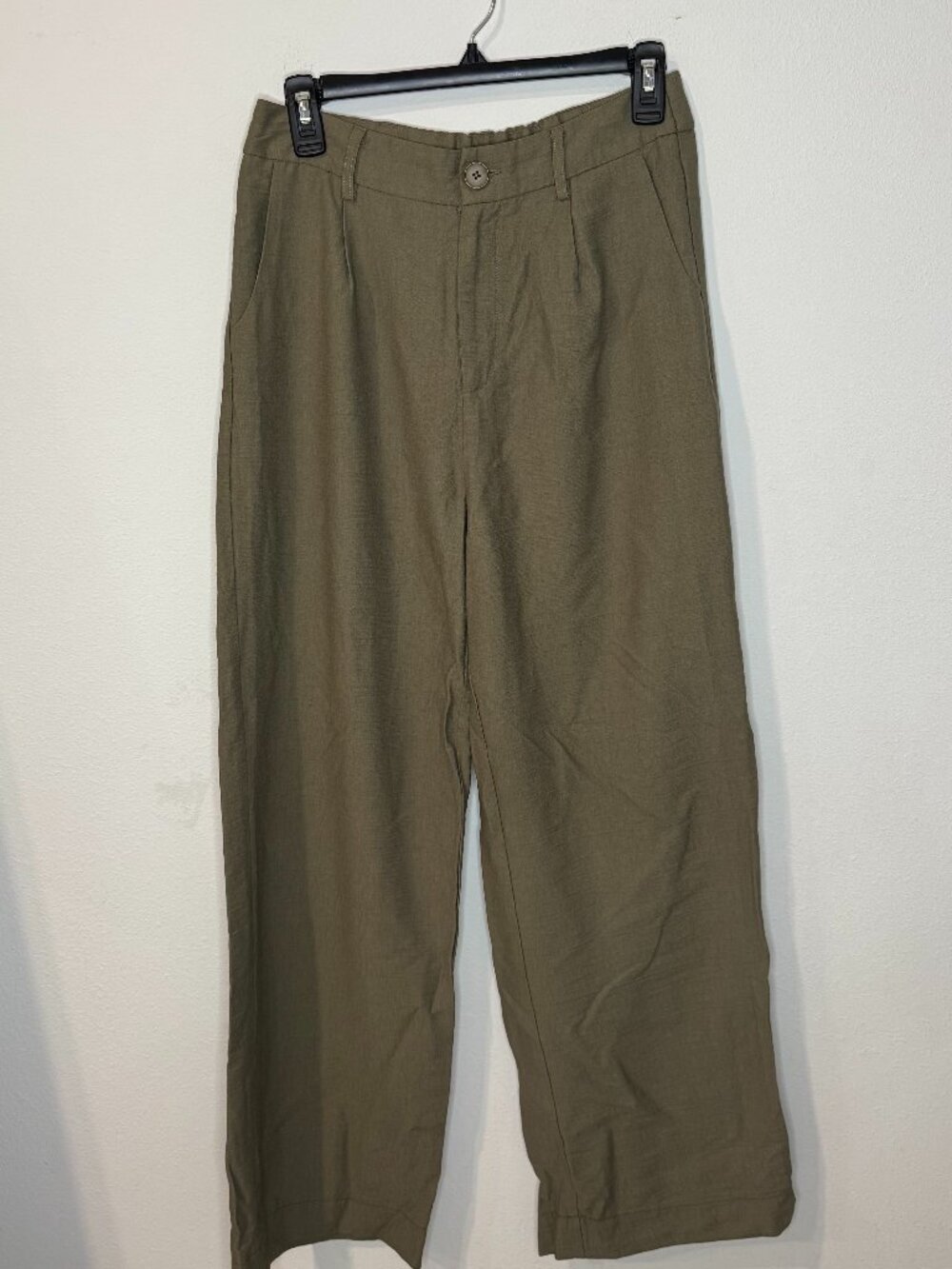 Shinestar Wide Leg Linen Blend Pleated Pants Oliver Green - Size M